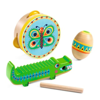 Djeco Xylofoon Percussieset: Tamboerijn, Maracas, Guiro DJ06031