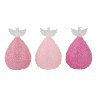 Kerstbal Engel Glitter Pink + LED Lampjes in 3 Kleuren en 3 Maten