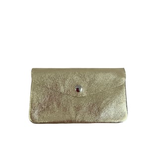 Leather Purse with Zipper Blush Metallic Large - Gold Metallic