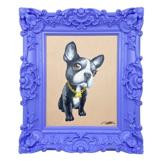 Schilderij Franse Bulldog in Lila Barok Lijst 30x35cm Handgeschilderd
