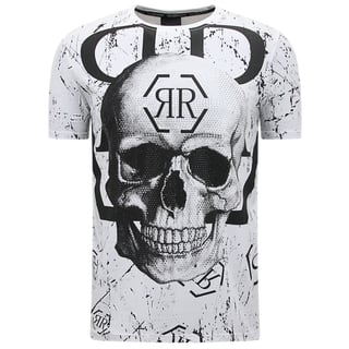 Skull - Rhinestone T-Shirt - 7972 - Wit