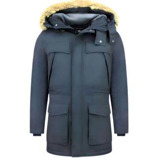 Lange Heren Parka Jas - Met Faux Bontkraag - Blauw