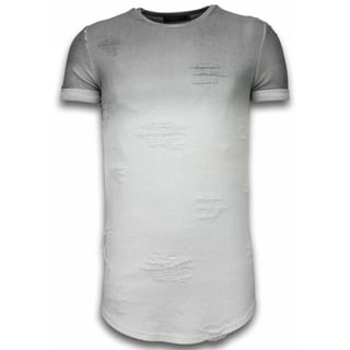 Flare Effect T-Shirt - Long Fit Shirt Dual Colored - Grijs