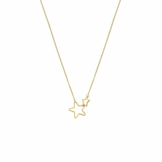 Silver Plated Necklace with Double Star - Gold Plated Brass