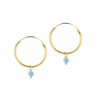 Silver Hoop Earrings with Blue Stone - Sterling Silver / Gold Plated / 18MM