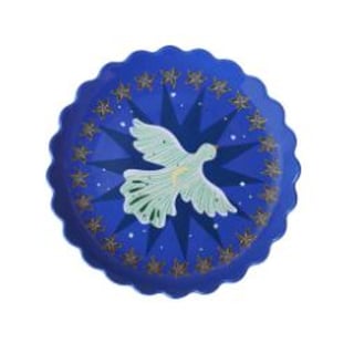 Blauw Bord Met Een Vogel en De Maan