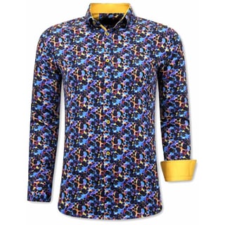 Luxe Kleurrijke Heren Blouse - 3072 - Geel / Blauw