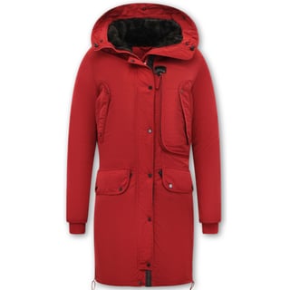 Lange Gewatteerde Jas Dames Sale - 8836 - Rood