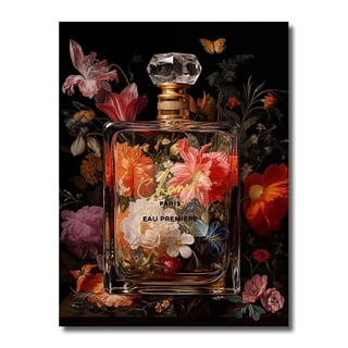 Glasschilderij Chanel Parfum Flowers Multicolor 60x80cm