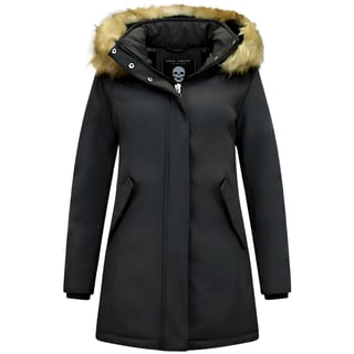 Dames Winterjas Met Imitatie Bontkraag - Slim Fit - Zwart