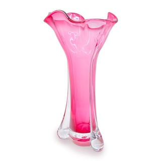 Vaas Roze Transparant Glas 25x42cm Handgeblazen