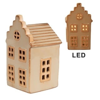 Decoratie Huisje Led-Lampje Beige Keramiek 12x9x22cm