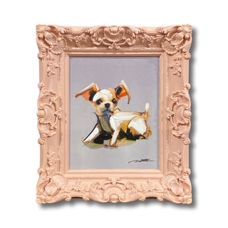 Schilderij Chihuahua in Roze Barok Lijst 30x35cm Handgeschilderd
