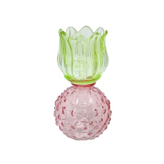 Waxinehouder Tulp Bol Groen-Roze Glas 8x15cm