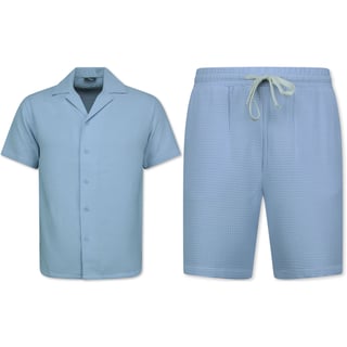 Ribbed Oversized Shirt - Zomerset Heren - Two Piece Setje - Co Ord Set - 0095 - Blauw