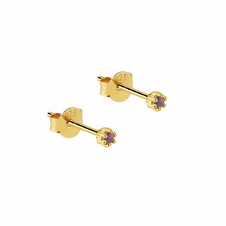 Amethyst Stud Earrings Gold Plated - Amethyst / 18K Gold Plated 925 Sterling Silver / 2 mm