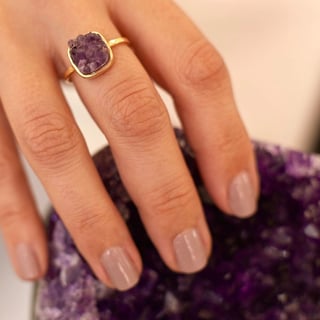 Amethyst Geode Ring - Gold Plated