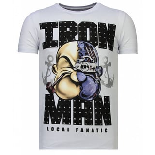 Iron Man Popeye - Rhinestone T-Shirt - Wit