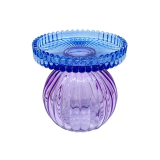 Kandelaar Bol Blauw-Lila Glas 10x9cm Voor Blokkaars