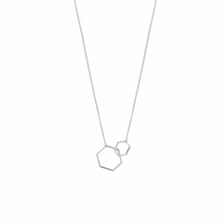 Rose Gold Plated Necklace with Double Hexagon - Silver Plated Brass