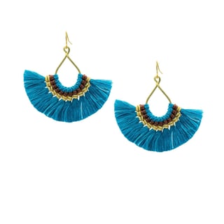 Black Pink Fan Earrings - Blue Yellow