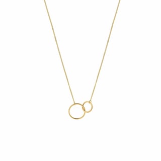 Silver Plated Necklace with Double Circle - Gold Plated Brass