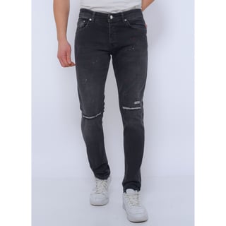 Ripped Heren Jeans Met Verfspatten Slim Fit -DC-040- Zwart