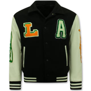 Geborduurde Vintage Varsity Jacket Heren Oversized - 851 - Zwart