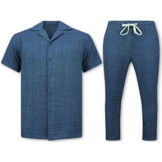 Linnen Twinset - Linnen Zomerset Heren - Linnen Overhemd Heren - Zomer Broek Heren - MG-011 - Blauw