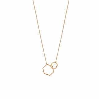 Silver Plated Necklace with Double Hexagon - Rose Gold Plated Brass