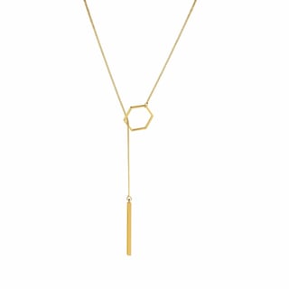 Silver Plated Necklace with Hexagon and Rod - Gold Plated Brass