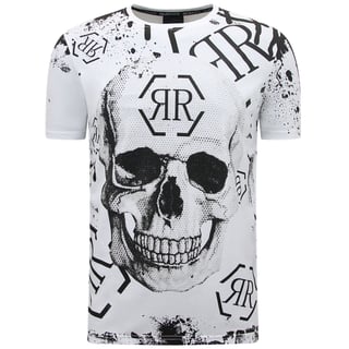Skull - Rhinestone T-Shirt - 7979 - Wit