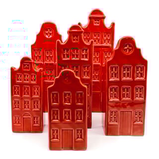Vaasjes Grachtenhuis Rood Set/2 in 3 Maten