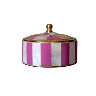 Doosje Circus Roze-Wit Strepen Messing 7x5cm