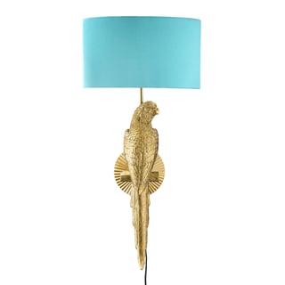 Wand Lamp Percy Rechts Papegaai Goud + Turquoise Kap 33x70cm Set