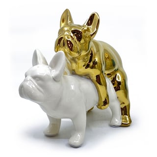 Beeldje Bulldogs in Love Wit-Goud Porselein 17x20cm