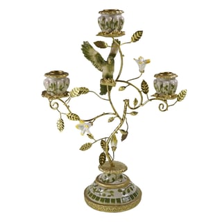 Kandelaar Papegaai Groen/Wit Metaal 31x39cm 3-Armen