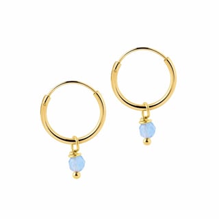Silver Hoop Earrings with Blue Stone - Sterling Silver / Gold Plated / 12MM