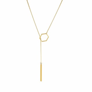 Rose Gold Plated Necklace with Hexagon and Rod - Gold Plated Brass