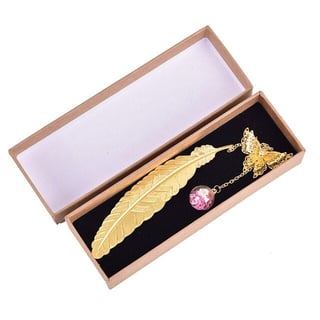 Vintage Style Bookmarks - Feather - Gold Pink