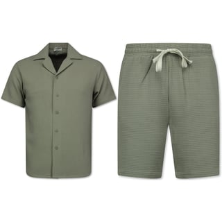 Ribbed Oversized Shirt - Zomer Set Heren - Two Piece Setje - Co Ord Set - MG-0095 - Grijs