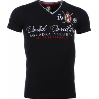 Italiaanse T-Shirt - Korte Mouwen Heren - Borduur Squadra Azzura - Zwart