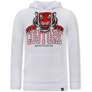 Heren Hoodie Met Print - Tiger Head - 3679 - Wit