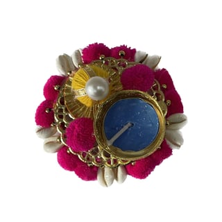 Round Diya in Pink Color Pompom 1 Pcs.