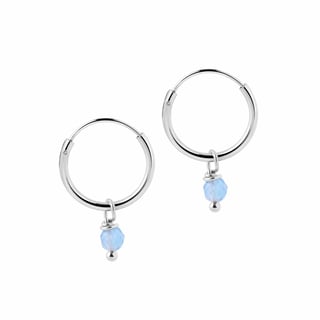 Small Silver Hoop Earrings with Blue Stone