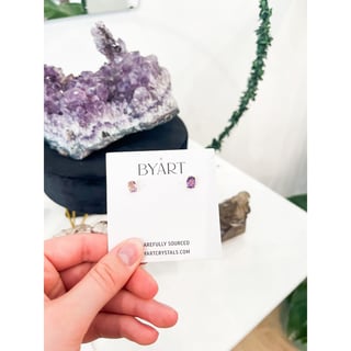 Stud Earrings - Natural Stones 18k Gold plated - Amethyst