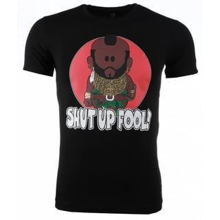 T-Shirt - A-Team Mr.T Shut Up Fool Print - Zwart
