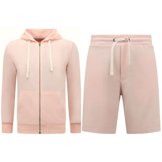 Hoodie Heren Met Rits - Jogging Shorts Heren - SET - Pink