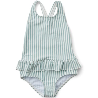 Liewood Amara Seersucker Swimsuit: Sea Blue/White
