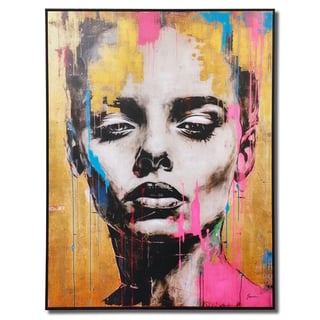 Schilderij Vrouw Pop-Art Goud Acryl 90x120cm Ingelijst